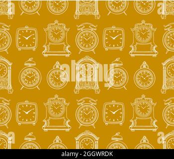 cute seamless background of sketch vintage clock. hand-drawn illustration Stock Vector