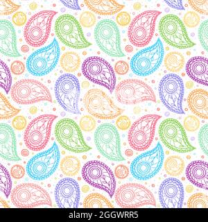 cute background with colorful paisley on a white background Stock Vector