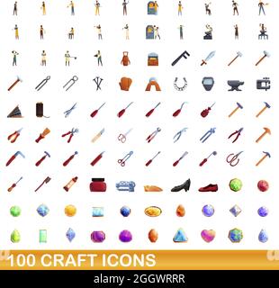 100 craft icons set. Cartoon illustration of 100 craft icons vector set isolated on white background Stock Vector