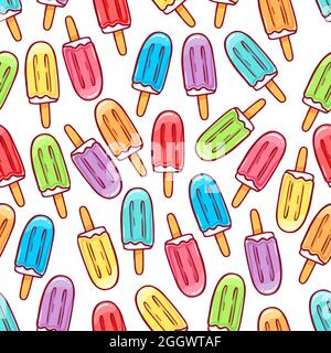 Seamless background of cute colored ice creams. hand-drawn illustration Stock Vector