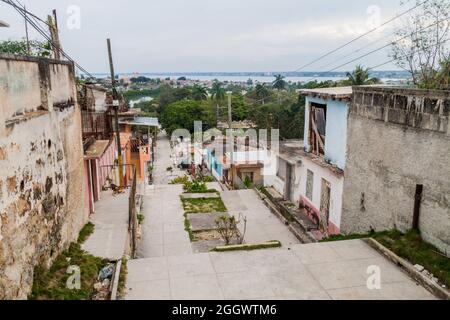 View of a street with stairways in the center of Matanzas, Cuba Stock Photo