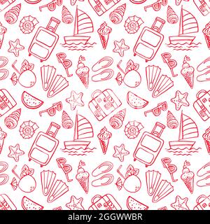 Holiday. Seamless pattern with summer symbols. Hand drawn illustration Stock Vector