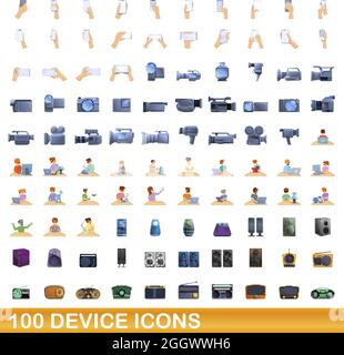 100 device icons set. Cartoon illustration of 100 device icons vector set isolated on white background Stock Vector