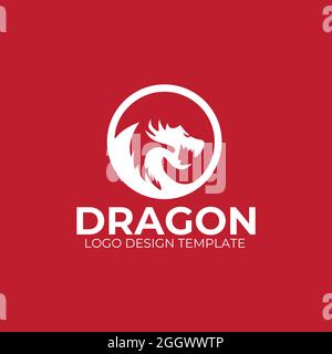 Circular emblem white dragon vector logo design Stock Vector