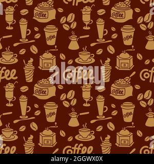 illustration of coffee drinks elements seamless pattern background Stock Vector