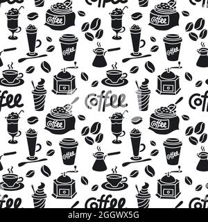 illustration of coffee drinks elements seamless pattern background Stock Vector