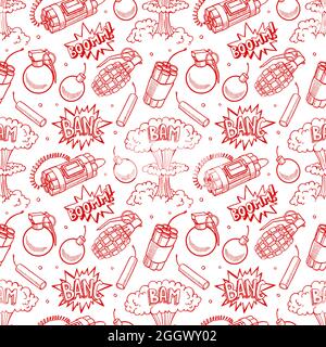 cute seamless pattern of various explosive devices. hand-drawn illustration Stock Vector
