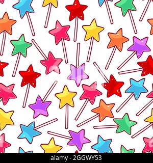 Cute seamless pattern with multi-colored star lollipops. hand-drawn illustration Stock Vector