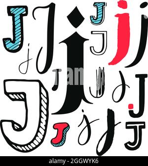 Letters J Set. Different styles. Hand-drawn illustration Stock Vector