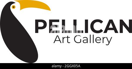 Pelican bird logo design template for art gallery Stock Vector