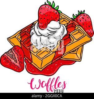 Tasty Belgian waffles hand drawn sketch. Vector illustration Stock ...