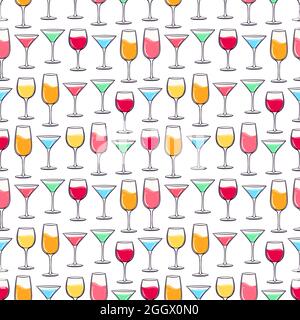 Seamless background with multi-colored glasses of different beverages Stock Vector