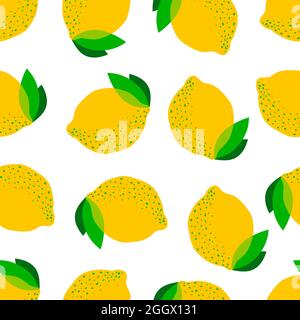 seamless pattern of cartoon lemons and leaves Stock Vector