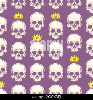 cute seamless pattern with skulls and crowns. hand-drawn illustration Stock Vector