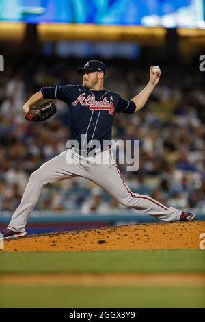 Cleveland, United States . 01st Sep, 2021. Atlanta Braves center fielder Joc  Pederson (22) smiles during an MLB regular season game against the Los  Angeles Dodgers, Wednesday, September 1, 2021, in Los Angeles. (Brandon  Sloter/Image of Sport