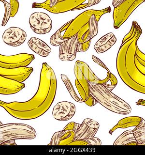 cute seamless pattern of colorful bananas on a white background. hand-drawn illustration Stock Vector