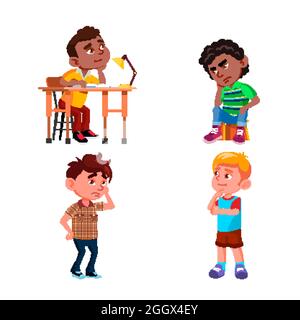 Thinking School Boys About Problem Set Vector Stock Vector