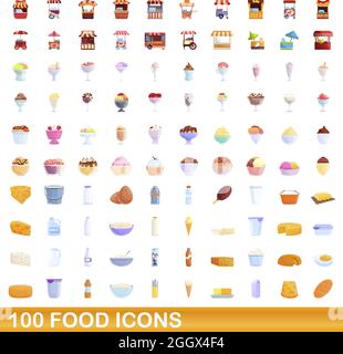 100 food icons set. Cartoon illustration of 100 food icons vector set isolated on white background Stock Vector