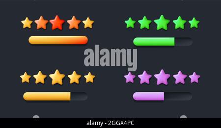 Set of 3d icons for review user interface element with stars and bar in different colors Stock Vector