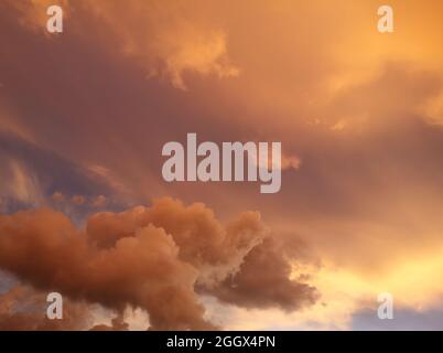 sunset sky golden color background of evening with sunlight coming through clouds view before sunset and good atmosphere Stock Photo