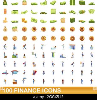 100 finance icons set. Cartoon illustration of 100 finance icons vector set isolated on white background Stock Vector