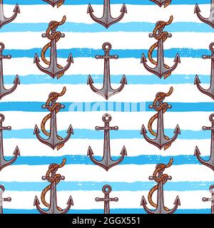Cute seamless background of anchors. hand-drawn illustration Stock Vector