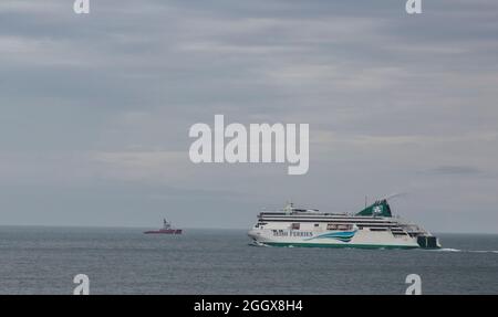 Irish Ferry leaving Holyhead bound for Dublin Stock Photo