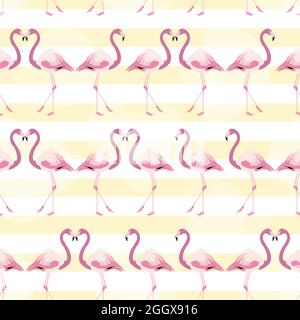 Flamingo Yellow Pink Background with Stripes Stock Vector