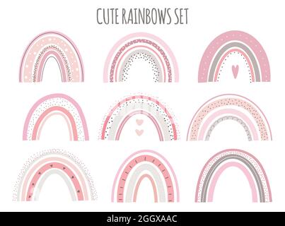 Cute vector pastel rainbow set on white background printable poster for kids. Stock Vector