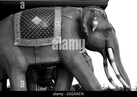 Elephant sculpture with Long ivory statue in black and white i Stock Photo