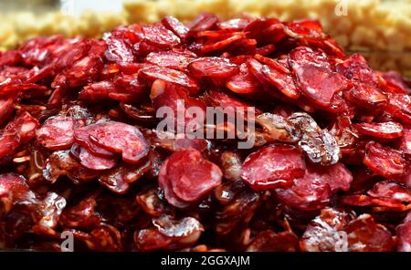 Traditional Brazilian Sliced Calabresa Sausage Stock Photo