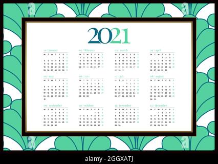 Art Deco 2021 Calendar with Pattern Illustration Stock Vector