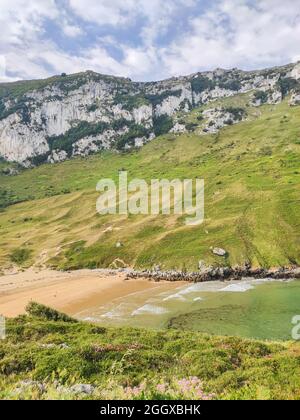 Aerial view of Sonabia beach in Cantabria, Spain.Summer travel destination in north of Spain. Stock Photo