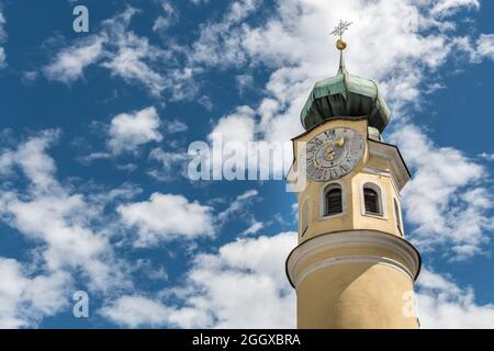 Bell tower of Antonius Kirche (Saint Antony Church) in Lienz, East Tyrol (Osttirol), Austria, Österreich Stock Photo
