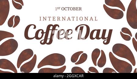 International Coffee Day Background Illustration Banner with Beans Stock Vector