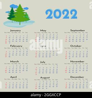 A beautiful calendar for 12 months with Christmas trees. Stock Vector