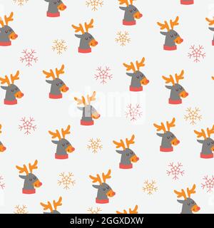 Beautiful christmas seamless pattern with gorgeous deers and snowflake. Vector illustration Stock Vector