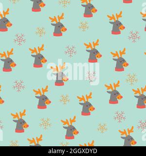 Beautiful christmas seamless pattern with gorgeous deers and snowflake. Vector illustration Stock Vector