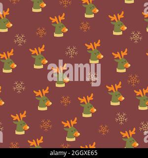 Beautiful christmas seamless pattern with gorgeous deers and snowflake. Vector illustration Stock Vector