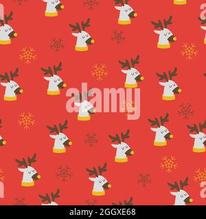 Beautiful christmas seamless pattern with gorgeous deers and snowflake. Vector illustration Stock Vector