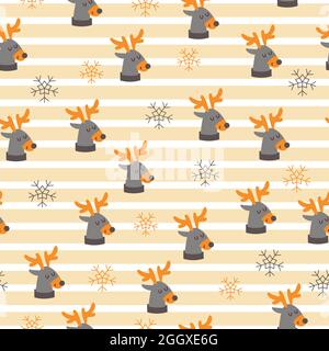 Beautiful christmas seamless pattern with gorgeous deers and snowflake. Vector illustration Stock Vector