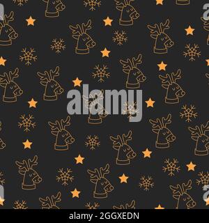 Beautiful christmas seamless pattern with gorgeous deers and snowflake. Vector illustration Stock Vector