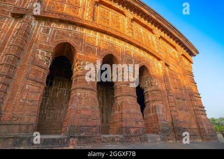 Famous terracotta (fired clay of a brownish-red colour, used as ornamental building material) arches at Radhashyam Temple, Bishnupur, West Bengal, Ind Stock Photo