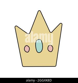 Cute crown doodle icon. Vector illustration of royal accessory isolated on white background Stock Vector