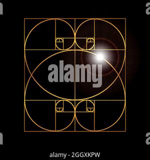 Fibonacci or Golden Ratio Black and Gold Geometric Background Illustration Stock Vector