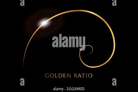 Fibonacci or Golden Ratio Black and Gold Spiral Background Illustration Stock Vector