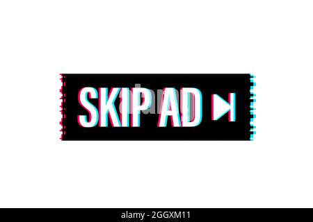 Skip advertisement web glitch icon isolated on the white background. Vector illustration. Stock Vector