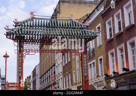 London, UK: the Gate to enter Chinatown in Gerrard Street, Soho Stock Photo