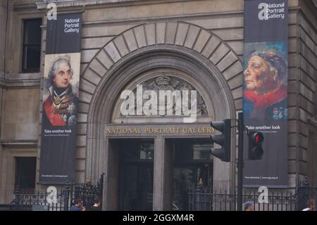 London, UK: close up of the main entrance of the National Portrait Gallery Stock Photo