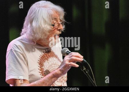 September 1, 2021, Sellersville, Pennsylvania, USA: At 87, JOHN  MAYALL is still on tour, performing here at the Sellersville Theatre, Sellersville, PA.  In a music career that spans over 60 years, Mayall is the founder of John Mayall & the Bluesbreakers.  His occasional forgetfulness only endeared him to most of the crowd, who was similar in age.  His legendary status in the blues world was evident, however, in the number of young people in the crowd. (Credit Image: © Jim Z. Rider/ZUMA Press Wire) Stock Photo